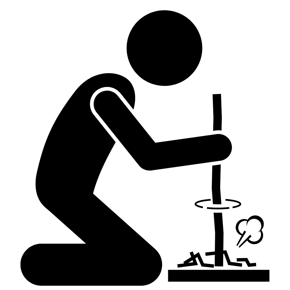 this stick figure icon building a fire represents survival during unexpected emergencies.